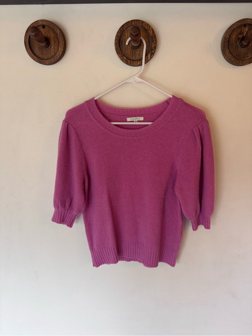 Z Supply pink Short puff Sleeve Crew Sweater size medium